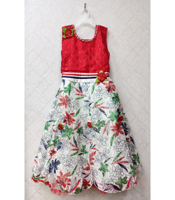 Net Embroidery Worked Kids Dress With All Over Floral Print (KRB32)
